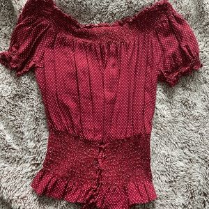 Red polka dot off the shoulder top